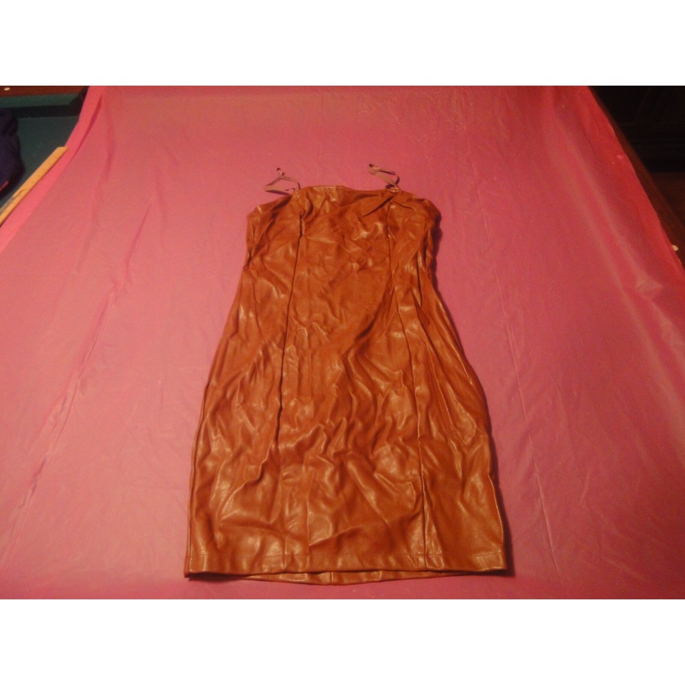 IRIS brown faux‎ leather spaghetti strap dress M SEXY NWT